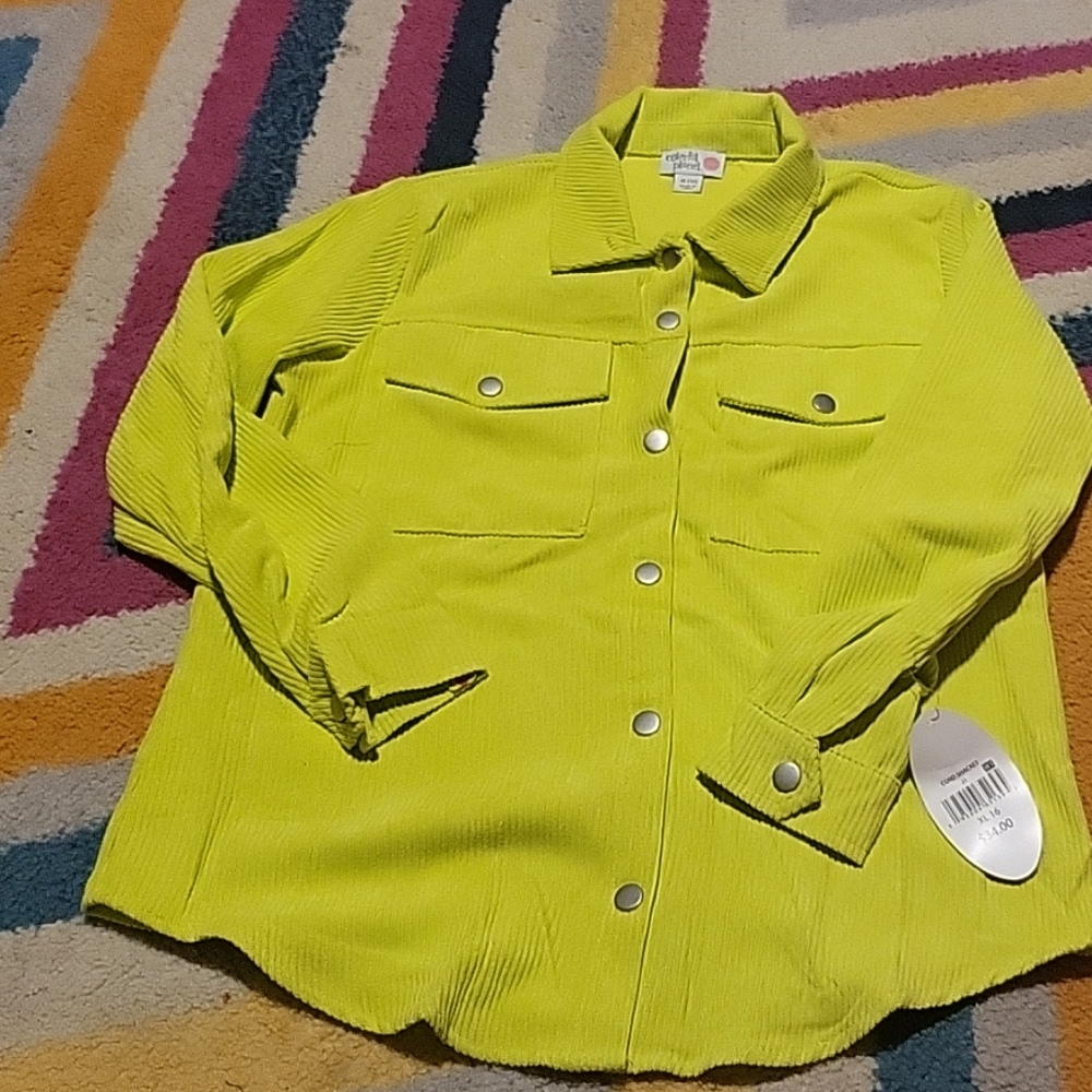 NWT Girls XL(16) Colorful Planet Corduroy Shacket Jacket Shirt Bright Gr…